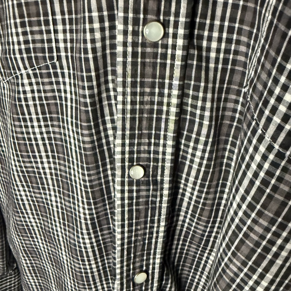 Panhandle Slim Western Brown Black and White Plaid Button-Up Shirt w Buttons - Picture 3 of 5